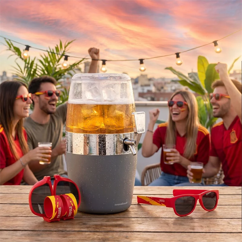 Beer Dispenser Cooling Pack InnovaGoods and 2 Roll-Up Sunglasses Sunfold Spain Red