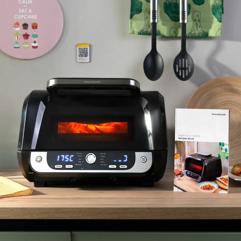 Pack Silicone Baskets with Brush for Air Fryers and Air Fryer with Grill, Accessories and Recipe Book InnovaGoods