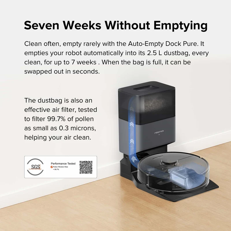 Roborock Q7+ Robot Vacumm with Auto-Empty Dock Pure
