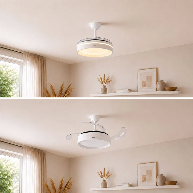 LED Ceiling Fan with 4 Retractable Blades Keteez InnovaGoods White 72 W Ø49-104 cm