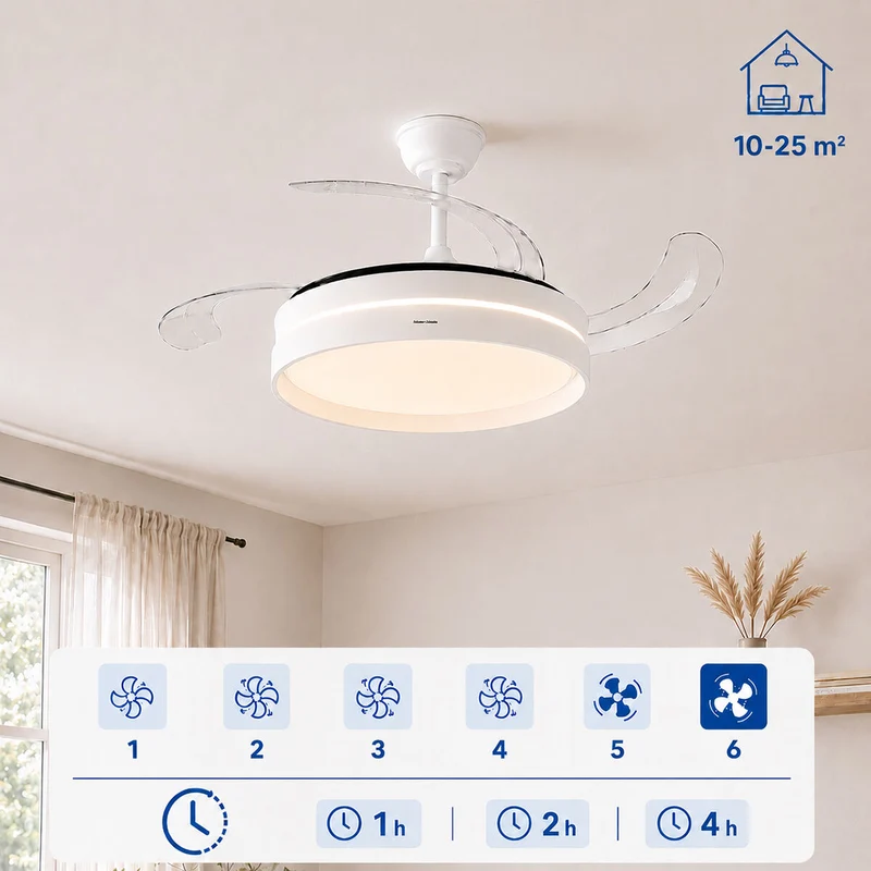 LED Ceiling Fan with 4 Retractable Blades Keteez InnovaGoods White 72 W Ø49-104 cm