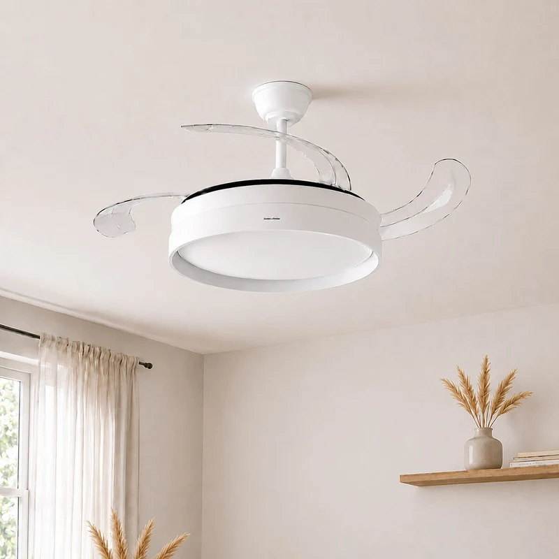 LED Ceiling Fan with 4 Retractable Blades Keteez InnovaGoods White 72 W Ø49-104 cm