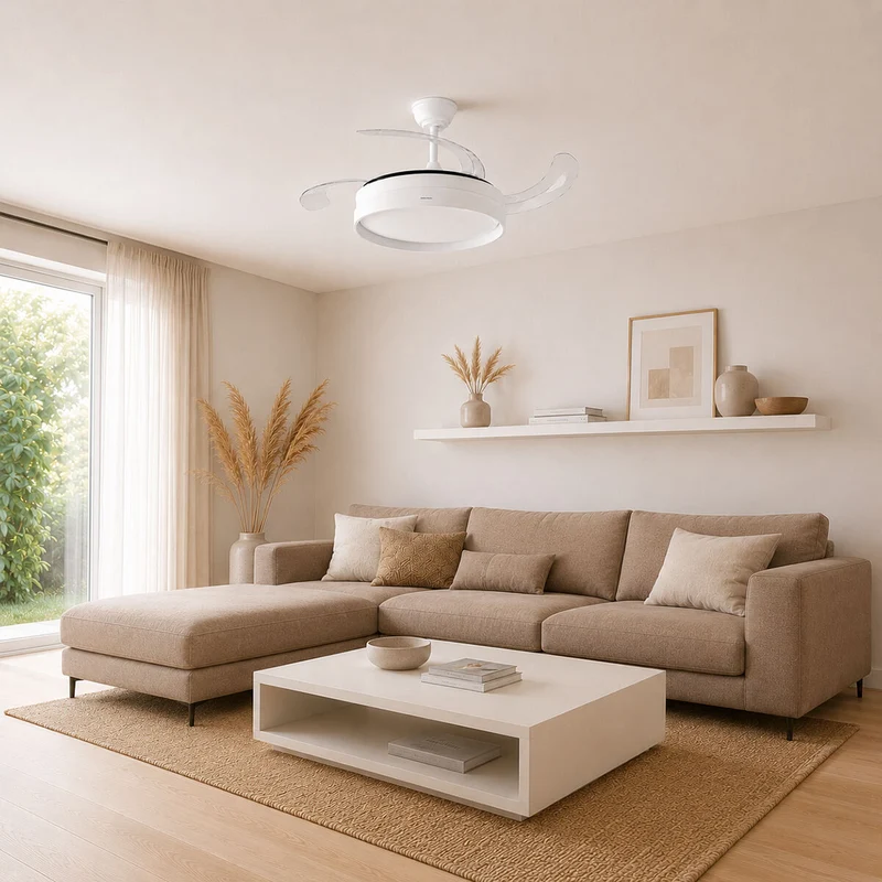 LED Ceiling Fan with 4 Retractable Blades Keteez InnovaGoods White 72 W Ø49-104 cm