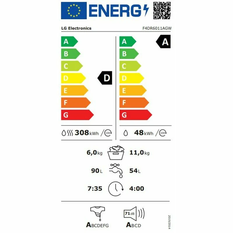 Smart Washer-Dryer LG F4DR6011AGW 11 kg/6 kg 1400 rpm