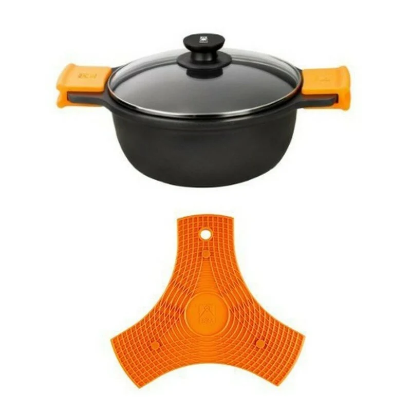 Casserole with glass lid BRA A270332 Black Ø 32 cm