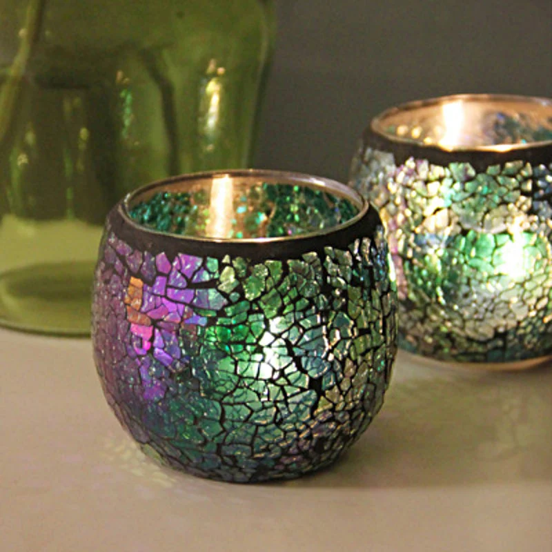 Europæisk Retro Glas Mosaik Lysestage