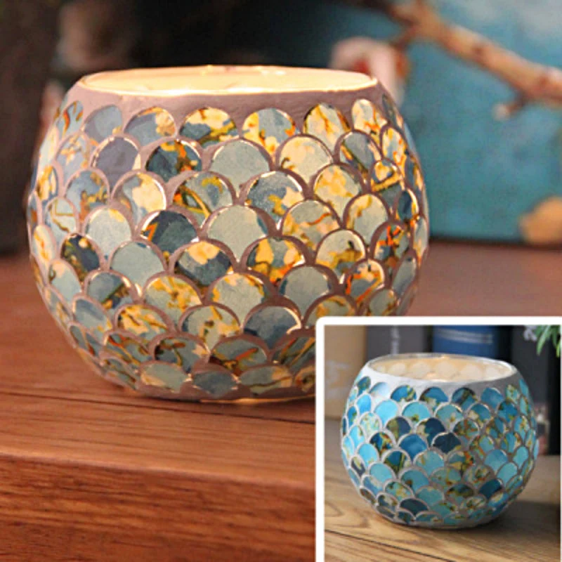 Europæisk Retro Glas Mosaik Lysestage