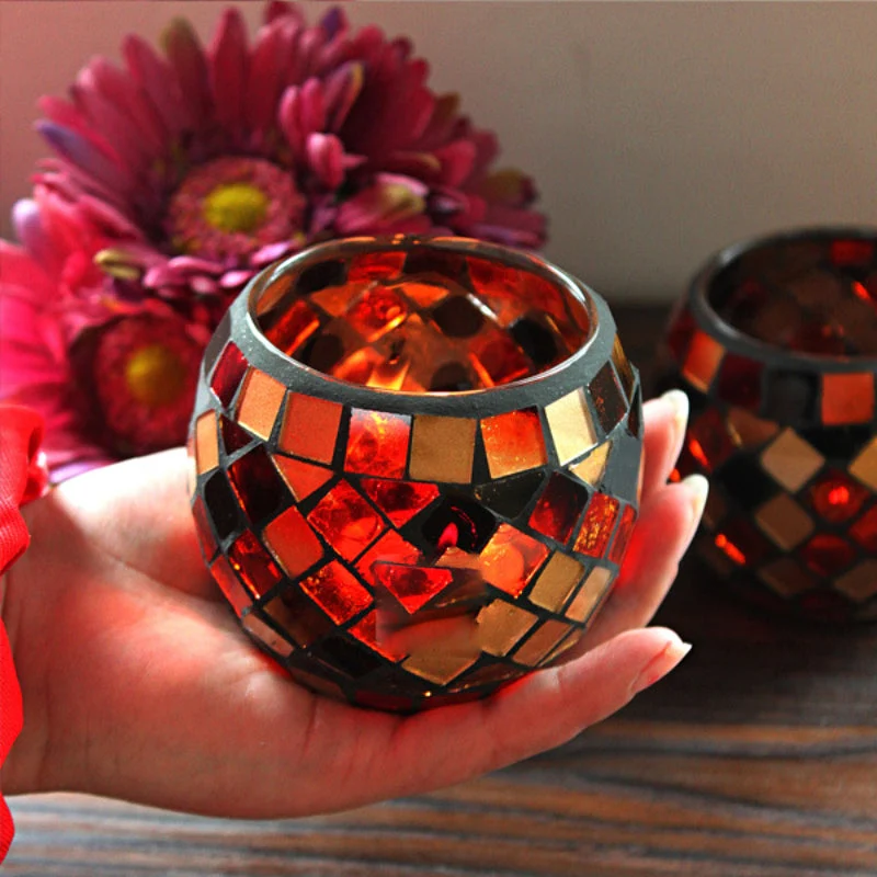 Europæisk Retro Glas Mosaik Lysestage