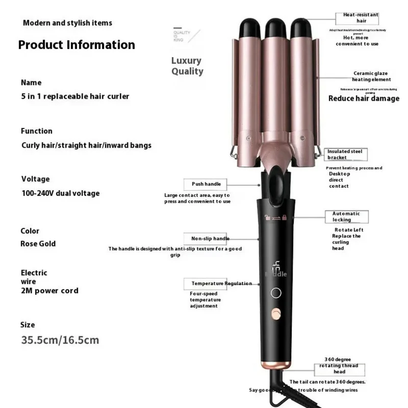 LCD Screen Four Adjustable Temperature Levels Hair Curler Women's Curling Iron