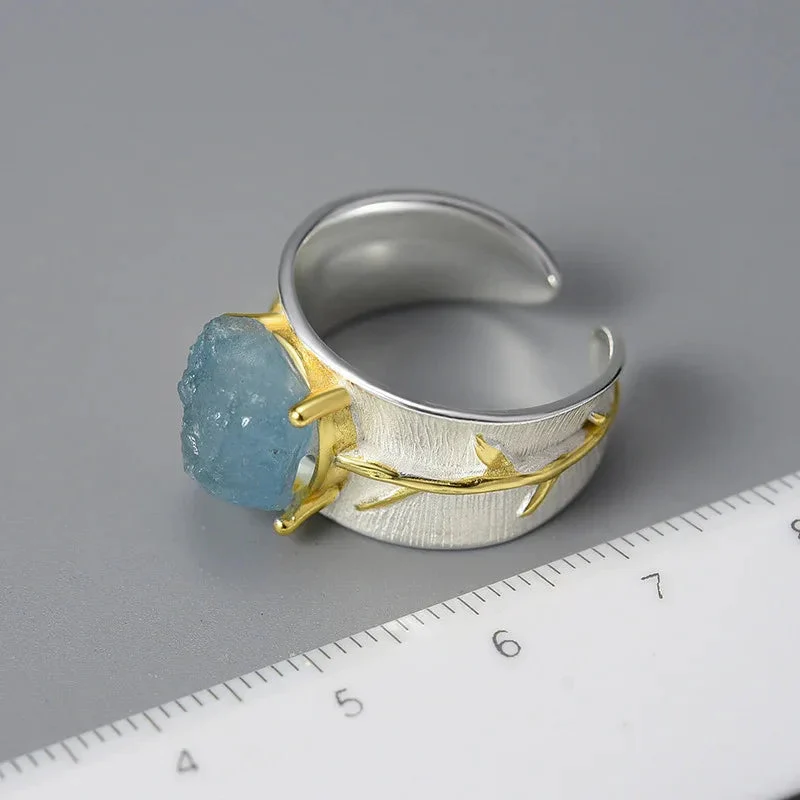 S925 Women's Long Leaf Gemstone Ring