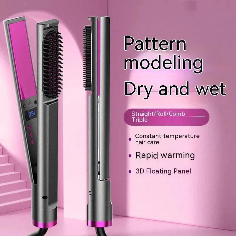 Three-in-one Multifunctional Hair Straightener Comb Roll Splint Wet And Dry Hair Dual-Use