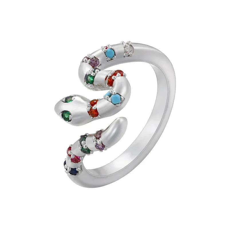Micro Inlay Colorful Crystals Snake Rings