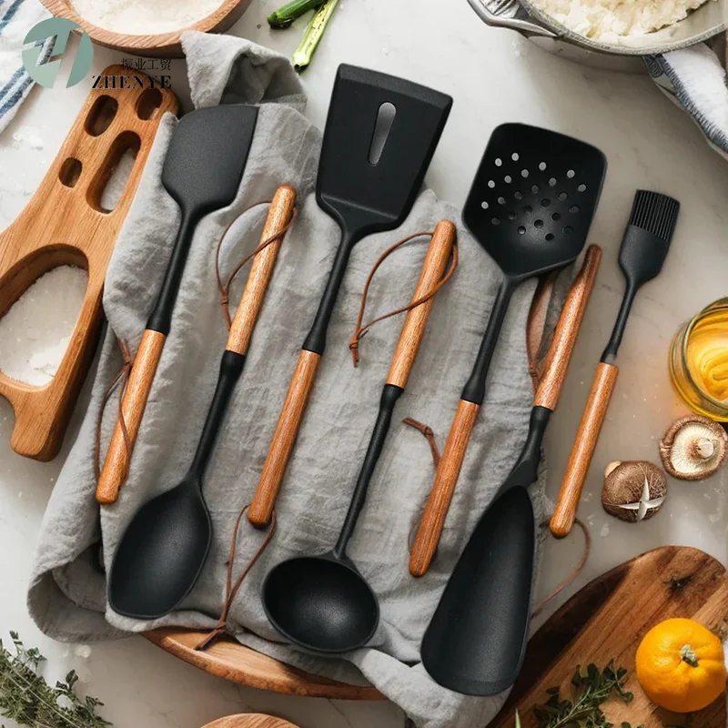 Wooden Handle Silicone Spatula Kitchenware Suit High Temperature Resistant Kitchen Utensil Tools