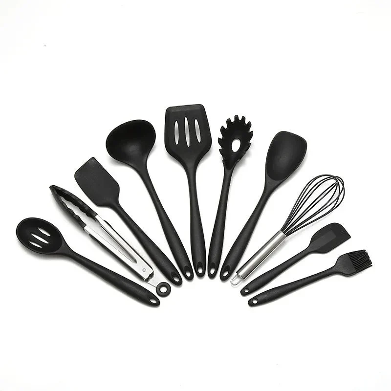 Non-Stick Silicone 10 Pieces Baking Kitchen Black Utensils Cooking Tools