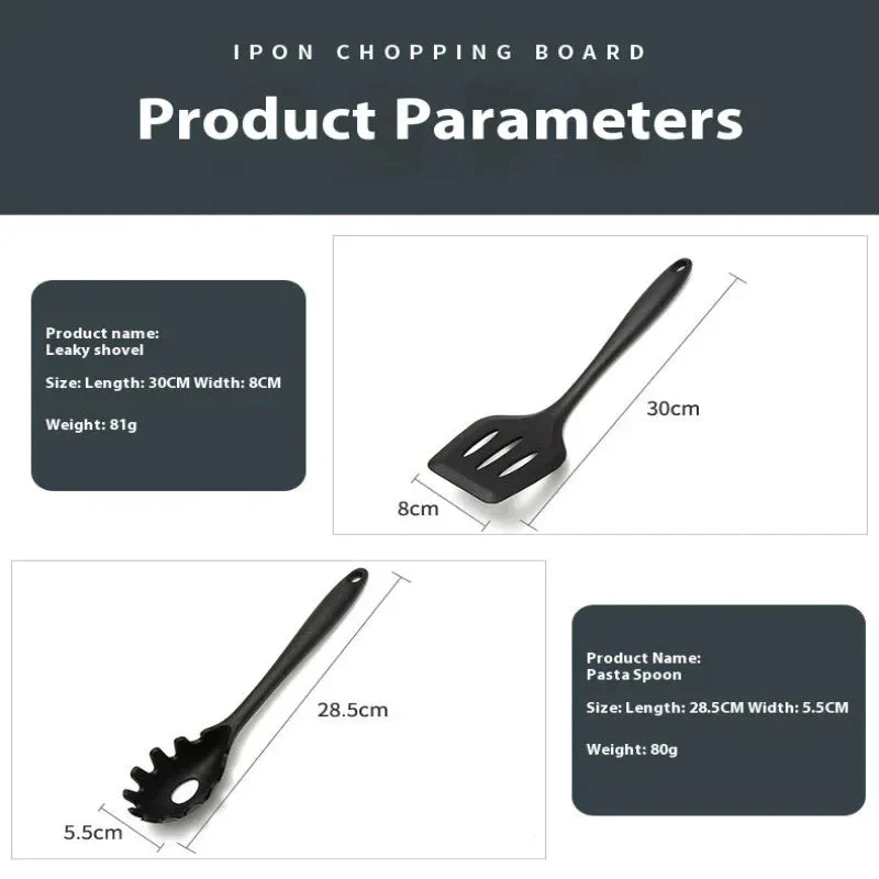 Non-Stick Silicone 10 Pieces Baking Kitchen Black Utensils Cooking Tools
