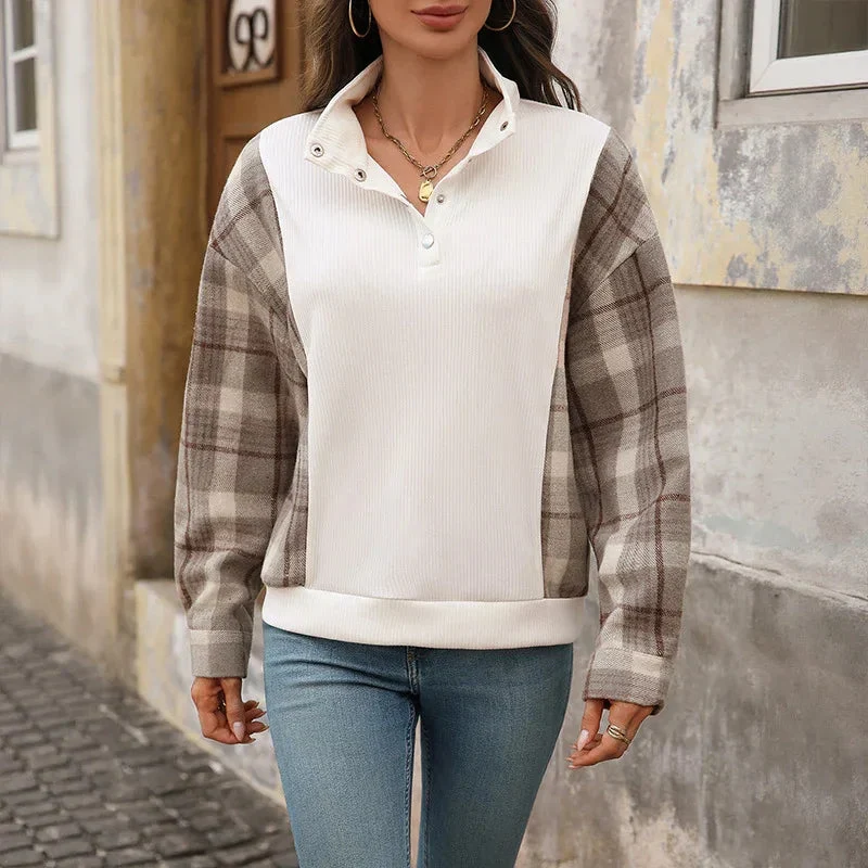 Casual Retro Plaid Stitching Loose Women's Sweater Top