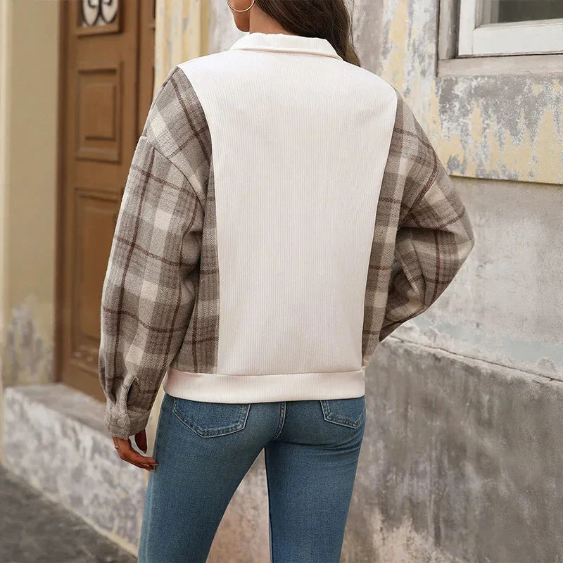 Casual Retro Plaid Stitching Loose Women's Sweater Top