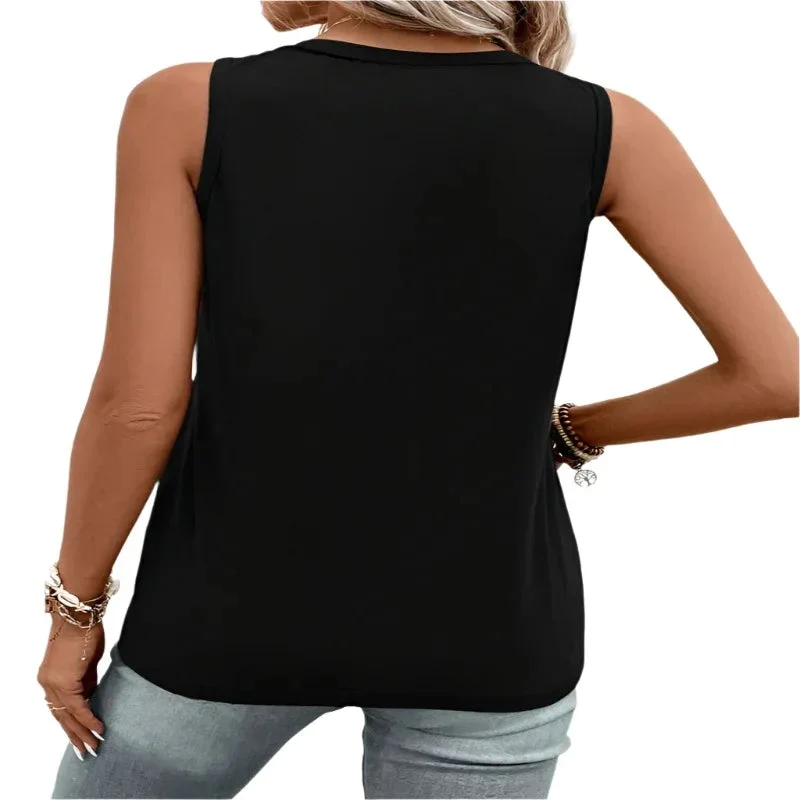 Casual Women's Half Button Spliced Pocket Vest T-Shirt Top