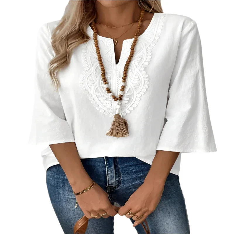 Women's Solid Color V-Neck Long Sleeve Simple Casual Blouse Top