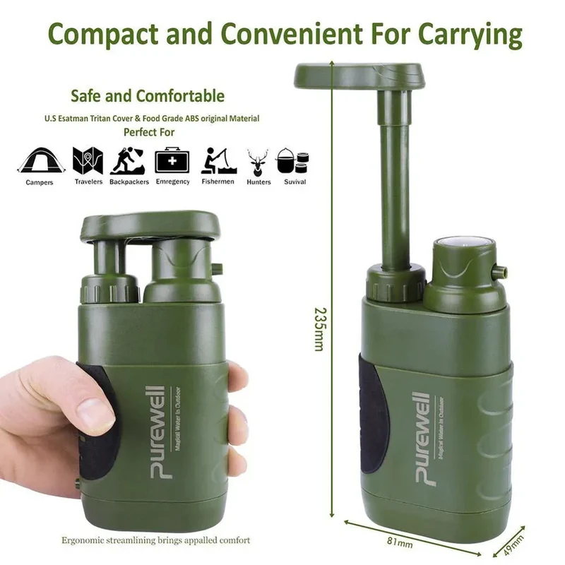 Outdoor Water Purifier for Emergency Camping Wilderness Survival