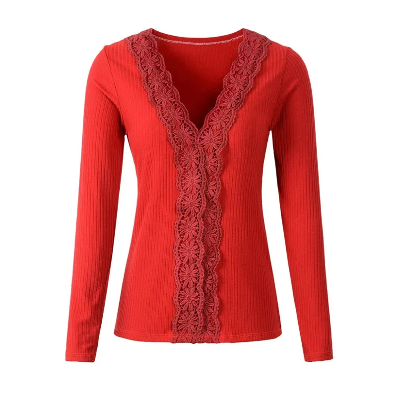 Lace Long Sleeve Sweater Bottoming Shirt Women's Slim Stretch Top
