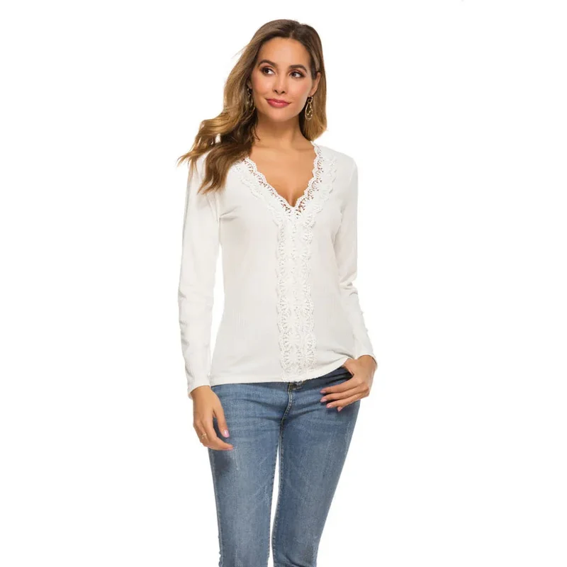 Lace Long Sleeve Sweater Bottoming Shirt Women's Slim Stretch Top
