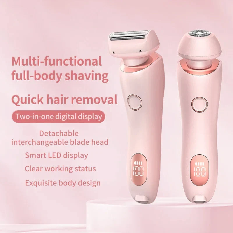 USB Rechargeable Trimmer With Two Removable Trimmer Heads Women's Body Leg Armpit Pubic Hair Intimate Razor Shaver For Hair Removal