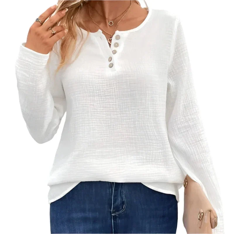 Women's Comfortable Long Sleeve Button Pullover Top T-Shirt