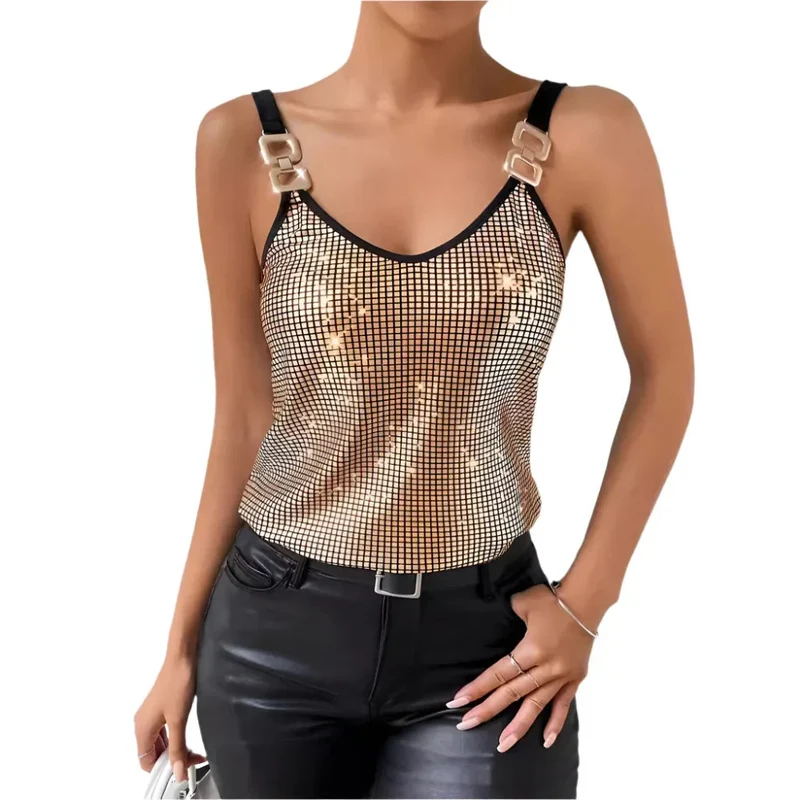 Summer Sequined Suspender Chain Vest Top Women's Clothing
