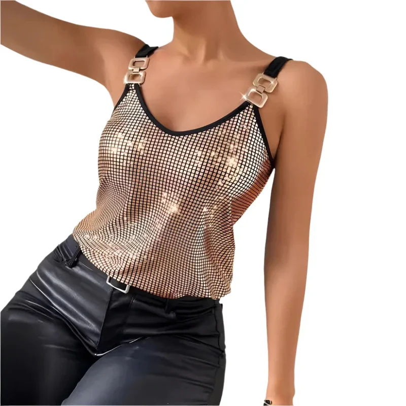 Summer Sequined Suspender Chain Vest Top Women's Clothing