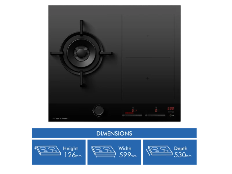 Fisher & Paykel 60cm Series 9 1 Burner + 2 Zone Hybrid Cooktop, 2 SmartZones, LPG