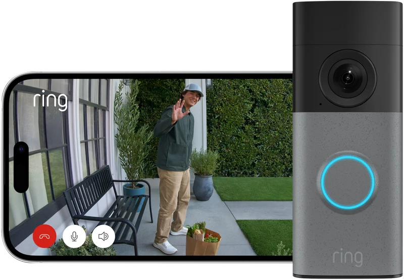 Ring Wired Video Doorbell 2K - Plug-In - Speckled Grey