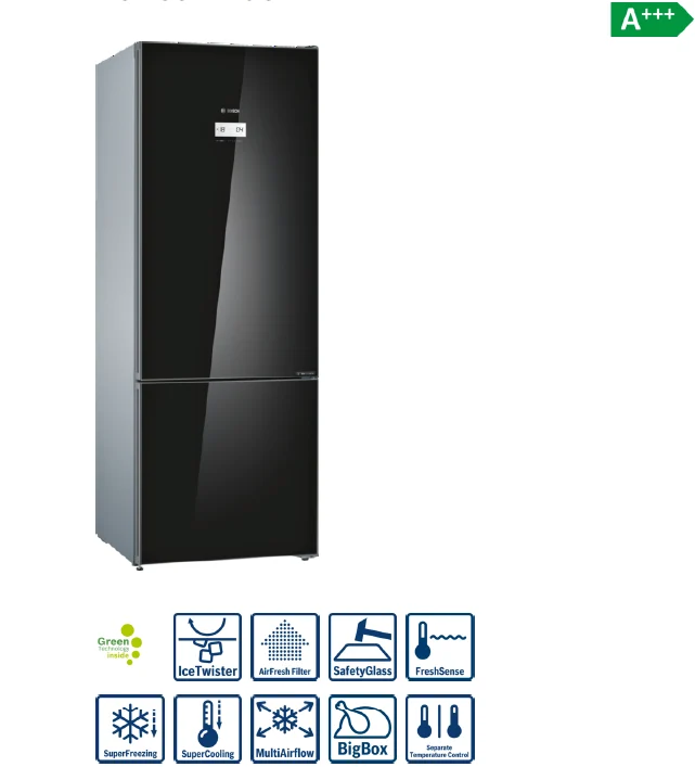 BOSCH KGN56LB40O Series 6 Free-standing fridge-freezer with freezer at bottom, glass door 193 x 70 cm Black