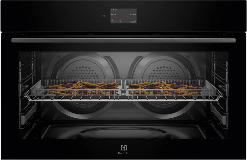 Electrolux 90cm Pyrolytic Oven with SteamBake, 15 Functions, Airfry Plus, Black