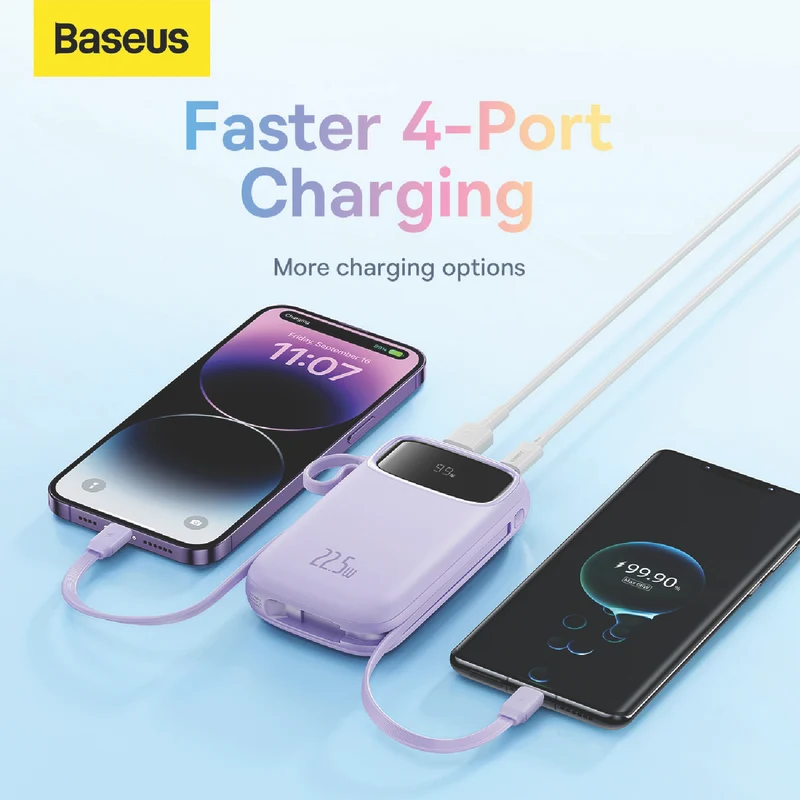 Baseus Dual-Cable Fast Charge Power Bank 10k 22.5W Nebula Purple