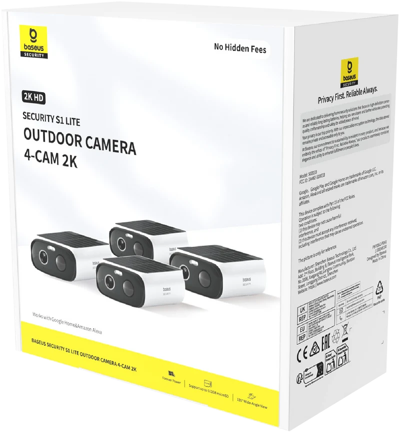 Baseus S1 Lite 2K Solar-Powered Security Camera (4 Pack)