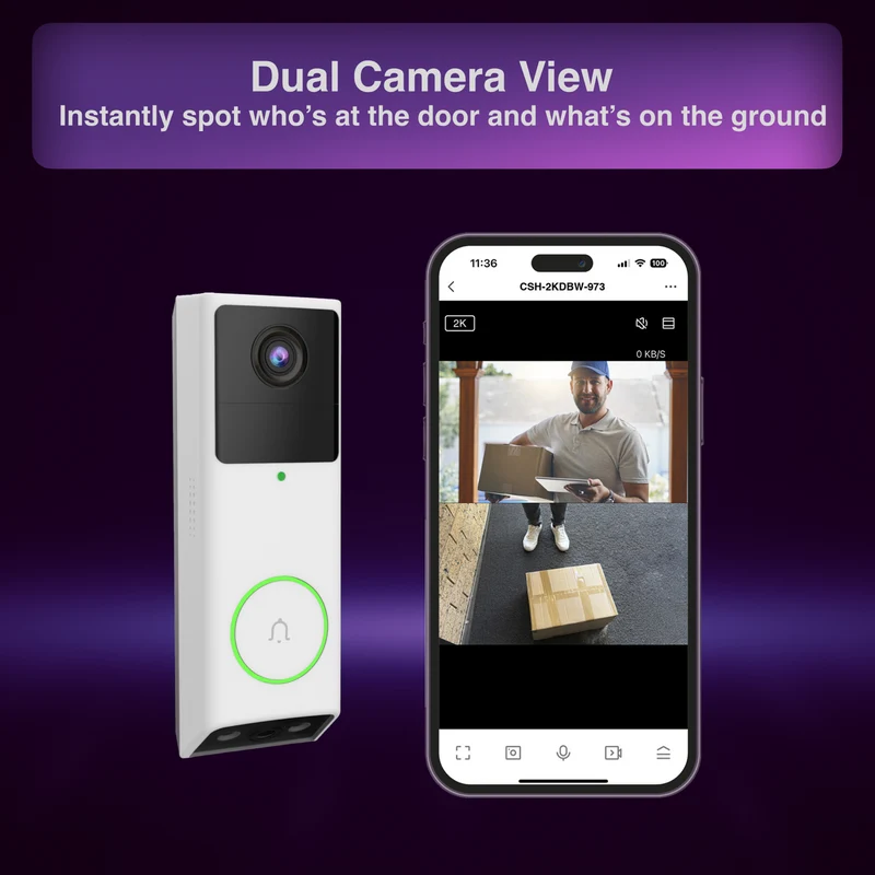 Connect SmartHome 2K Dual Camera Doorbell with Chime