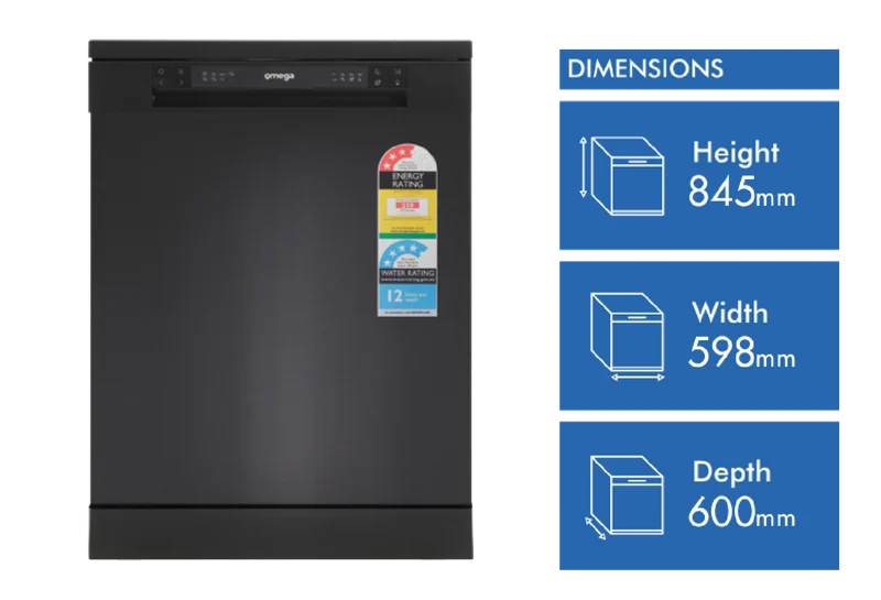 Omega 60cm Freestanding Dishwasher Black Steel
