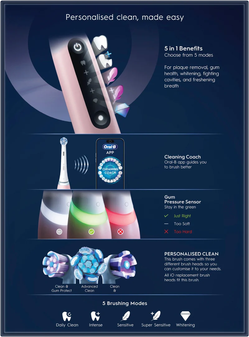 Oral B iO 5 Personalised Clean Electric Toothbrush Blush Pink
