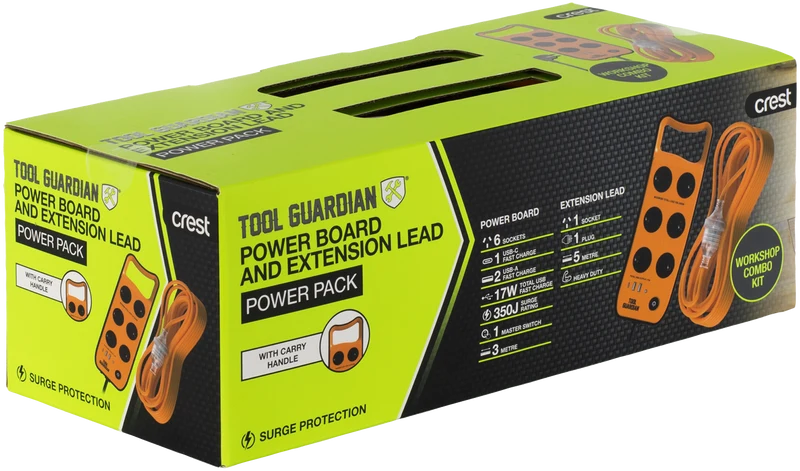 Tool Guardian 6-Way Power Board & 5m Extension Lead Bundle