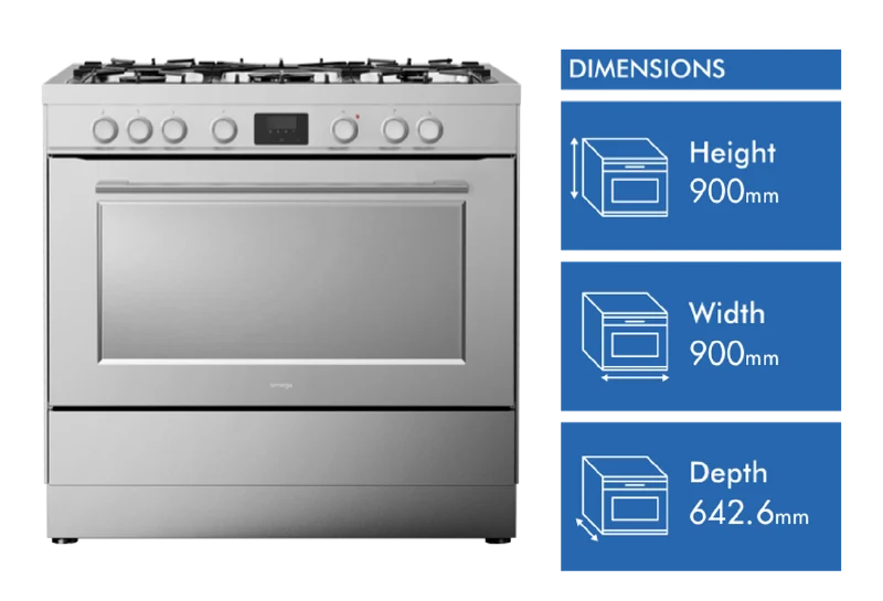Omega 90cm Dual Fuel Freestanding Cooker, Stainless Steel