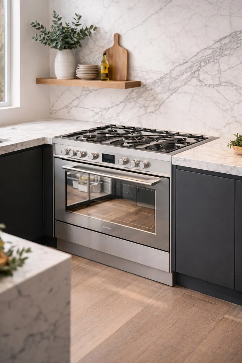 Omega 90cm Dual Fuel Freestanding Cooker, Stainless Steel