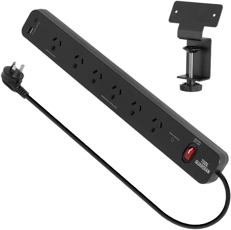 Tool Guardian 6-Way Power Board With Clamp