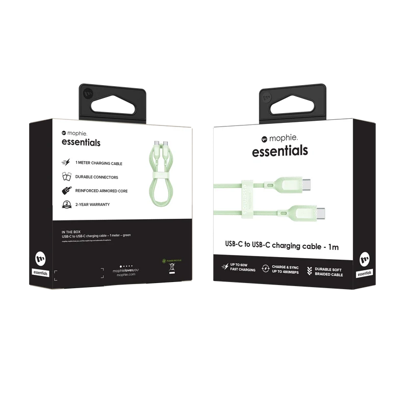 Mophie Essential USB-C-C Cable (60W) Braided 1M Green
