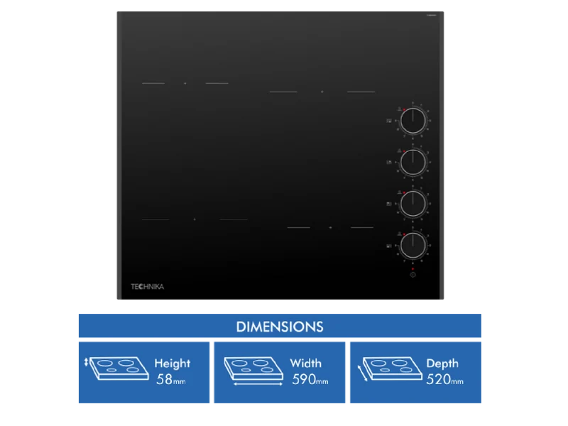 Technika 60cm 4 Zone Knob Control Ceramic Cooktop