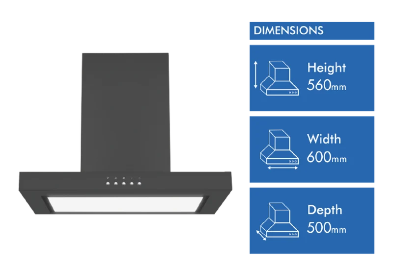Omega 60cm Canopy Rangehood, Matte Black