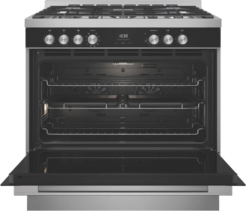Technika 90cm Dual Fuel Freestanding Cooker, Black Glass + Stainless Steel