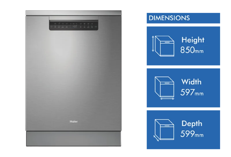 Haier 600 Series Freestanding Dishwasher, Steam, Dual Power Spray Arm, Satina