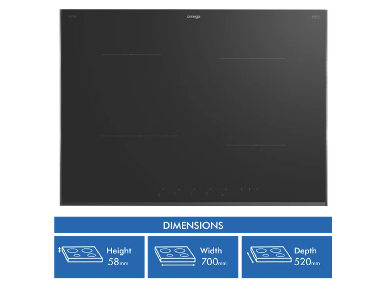 Omega 70cm Induction Cooktop, 10 Amp Power Phasing