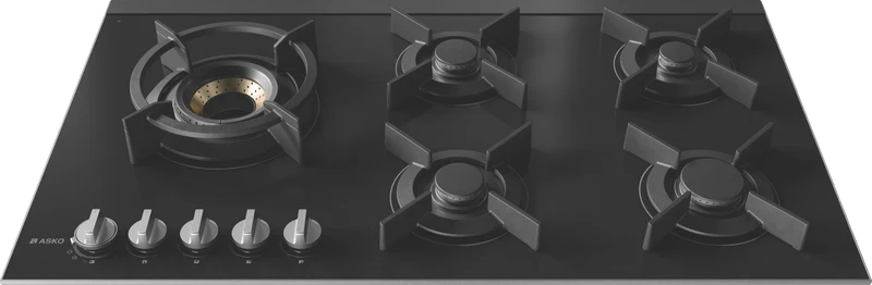 ASKO 90cm 5 Burner Gas on Glass Volcano Cooktop - Black